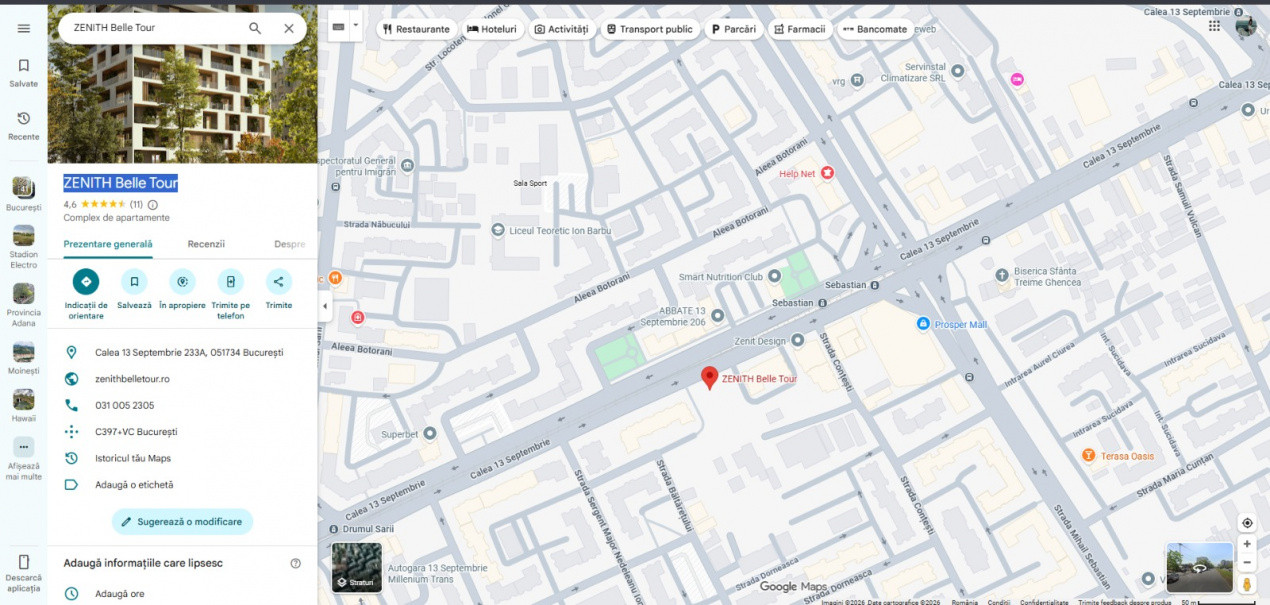 2 Camere | 13  Septembrie - ZENITH Belle Tour | Prima Inchiriere